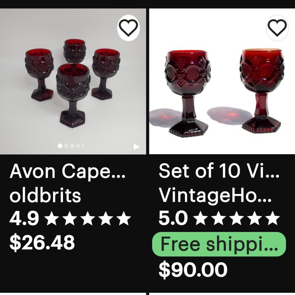 AVON VINTAGE CAPECOD RED GOBBLETS,BUTTER DISH,GRAVY POUR,CANDLE HOLDERS, MORE